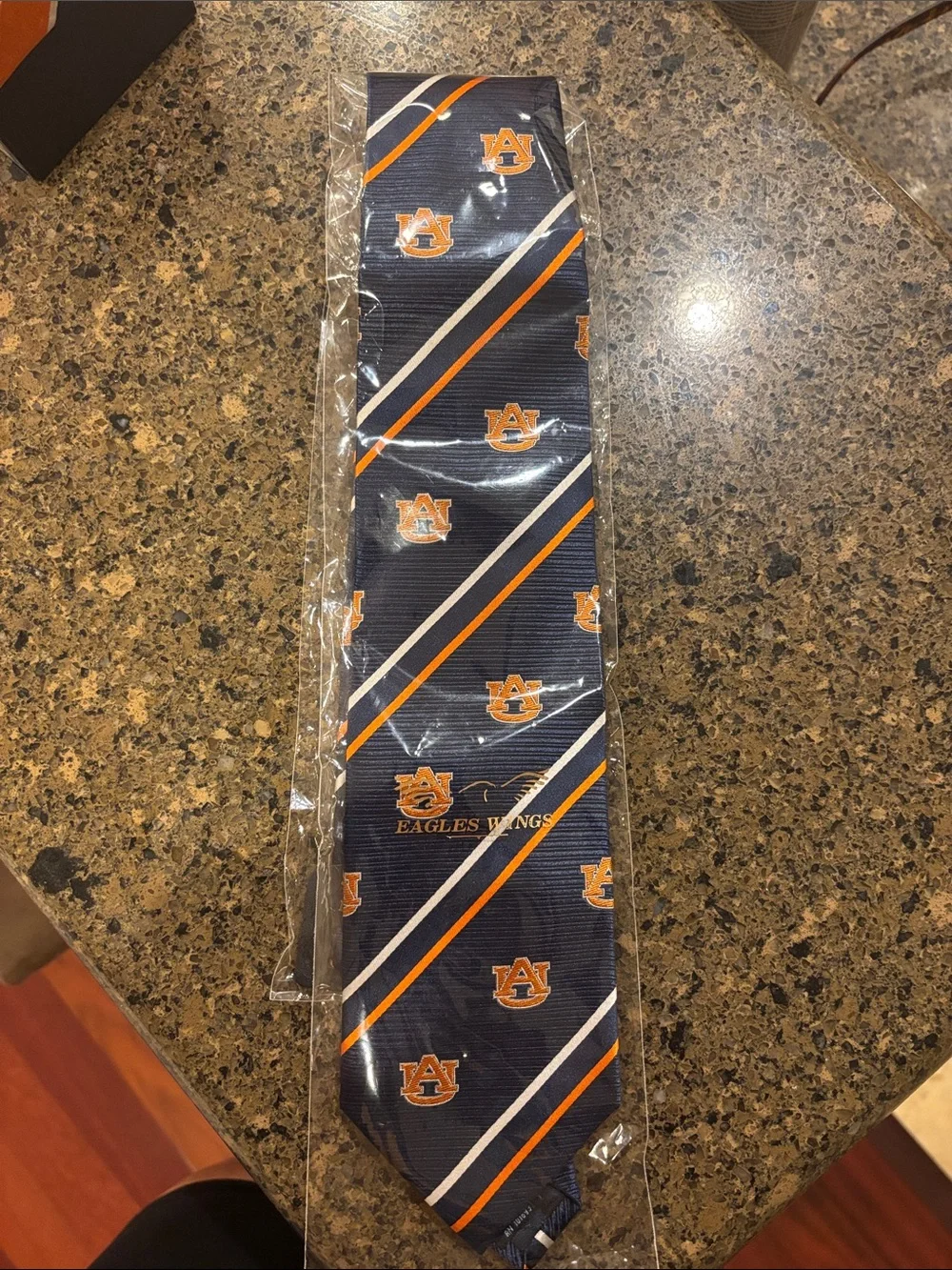 Navy and Orange Diagonal Stripe Logo Neck Tie - Collegiate Style